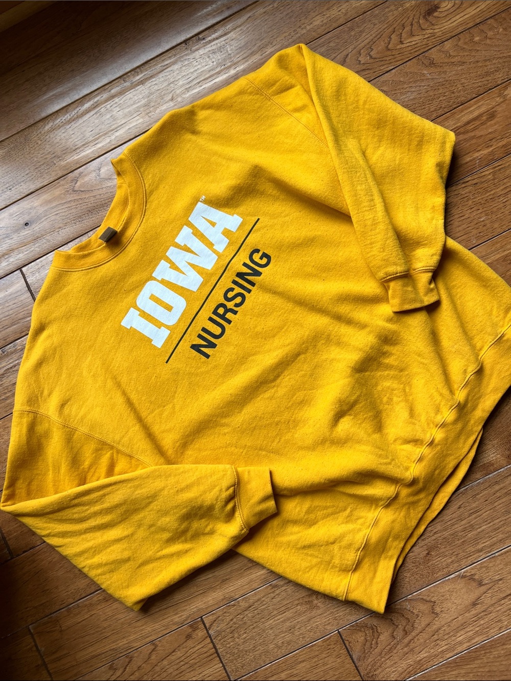 Gildan Yellow university of Iowa Nursing Sweatshirt with White & Black Print
